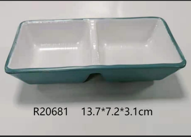 布纹绿白R20681  5.5寸二格酱料碟