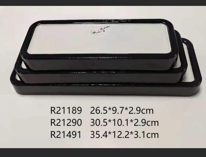 布纹黑白 R21189  10.5寸木纹长方盘(海棠花)