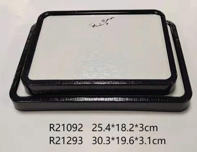 布纹黑白 R21092  10寸木纹长方盘(海棠花)