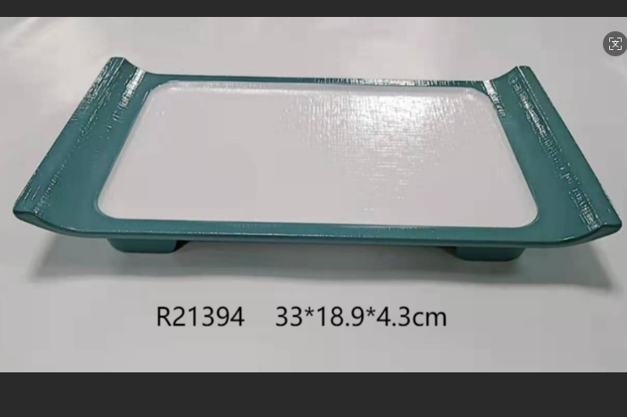 布纹绿白R21394  13寸木纹长方翘盘