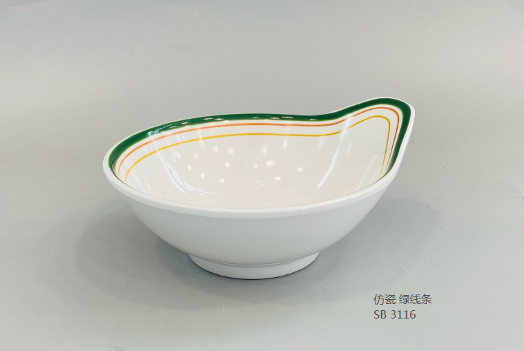 3116  5'圆形波浪口单耳碗绿线条