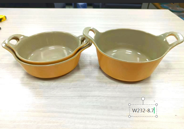 土黄喷点+土陶喷点双色加金W232-8.7  8.7/9.7/10寸双耳碗